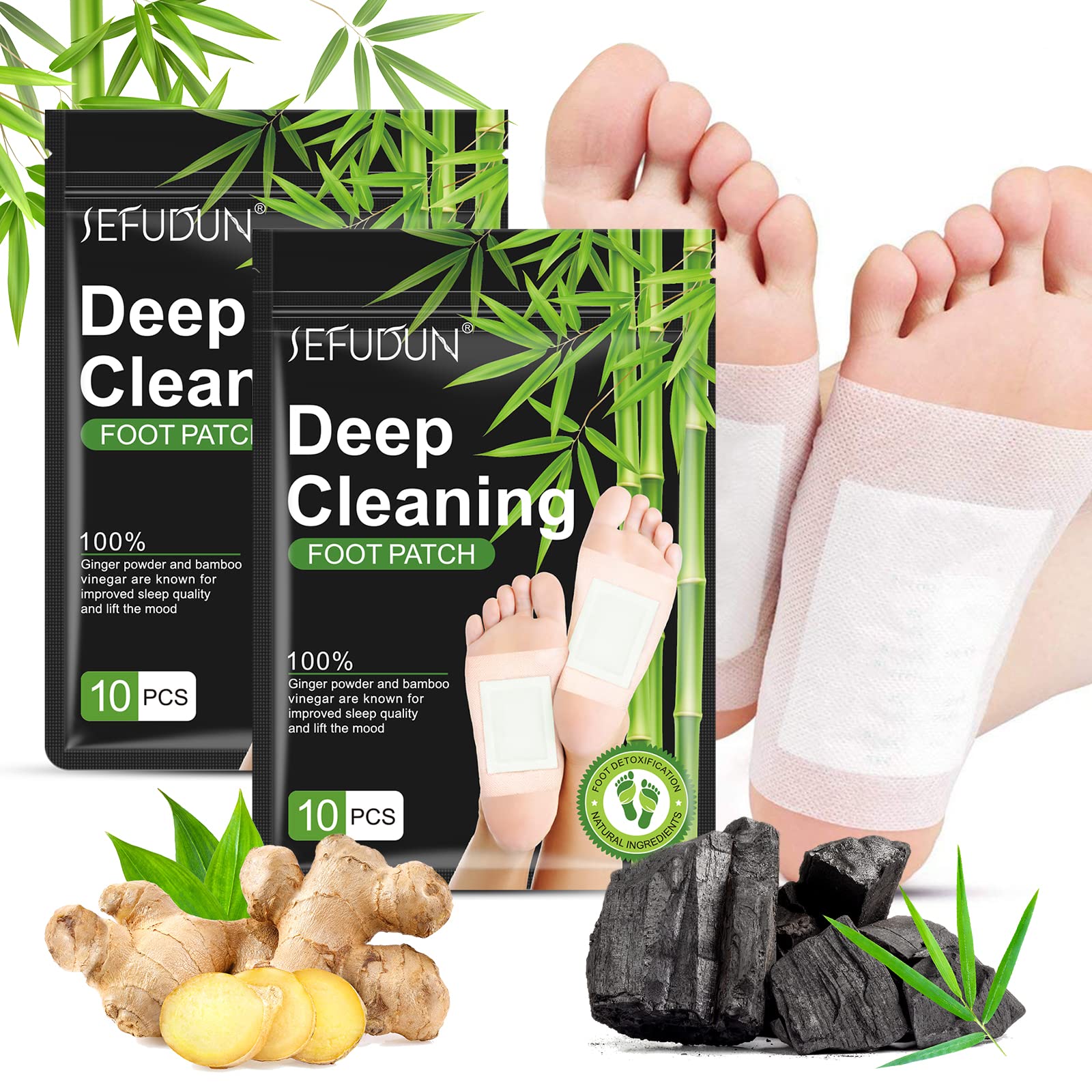 20PCS Natural Bamboo Vinegar & Ginger Powder Foot Pads | Detox, Improve Sleep & Boost Metabolism V932-DH-L2R2-EYZM