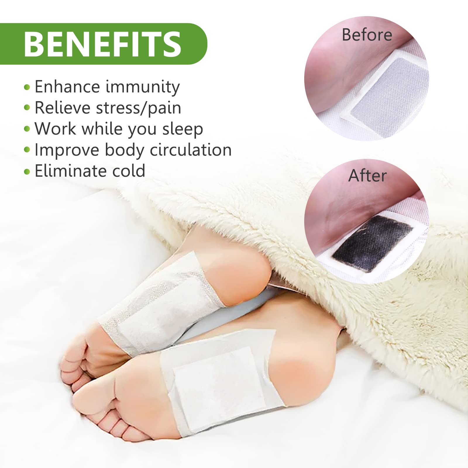 20PCS Natural Bamboo Vinegar & Ginger Powder Foot Pads | Detox, Improve Sleep & Boost Metabolism V932-DH-L2R2-EYZM