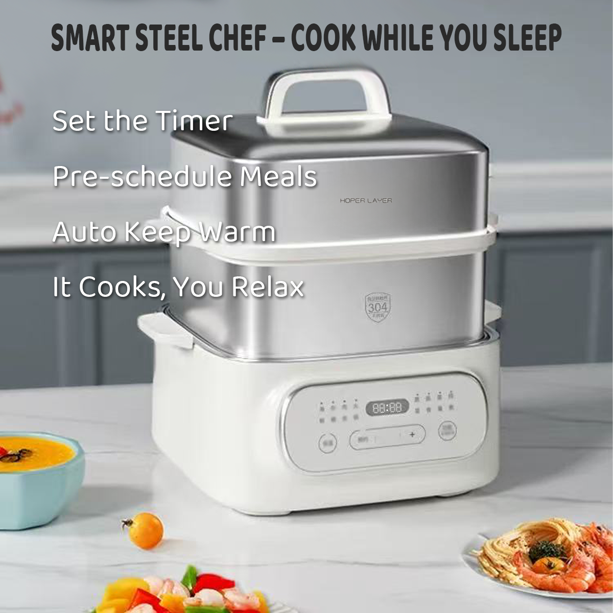Hoper Layer Multifunctional Three-layer Stainless Steel Steamer AU Modeal V940-HG-179-01