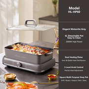HOPER LAYER Electric Hot Pot 6L - Multifunctional Nonstick Cooker with Grill, Boil, Simmer & Fry Modes 2000W V940-HG-181-01