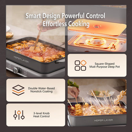 HOPER LAYER Electric Hot Pot 6L - Multifunctional Nonstick Cooker with Grill, Boil, Simmer & Fry Modes 2000W V940-HG-181-01