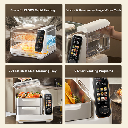 Hoper Layer Electric Food Steamer 16L Large Capacity 10 Second Start 24H Timer Independent Water Tank V940-HG180-01