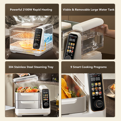 Hoper Layer Electric Food Steamer 16L Large Capacity 10 Second Start 24H Timer Independent Water Tank V940-HG180-01
