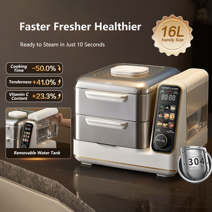 Hoper Layer Electric Food Steamer 16L Large Capacity 10 Second Start 24H Timer Independent Water Tank V940-HG180-01