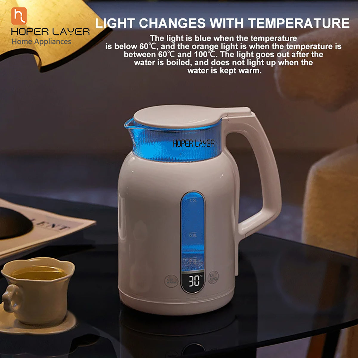 Hoper Layer Insulation Electric Kettle 1.5L 1500W Water Boiler K15-G1 V940-K15-G1