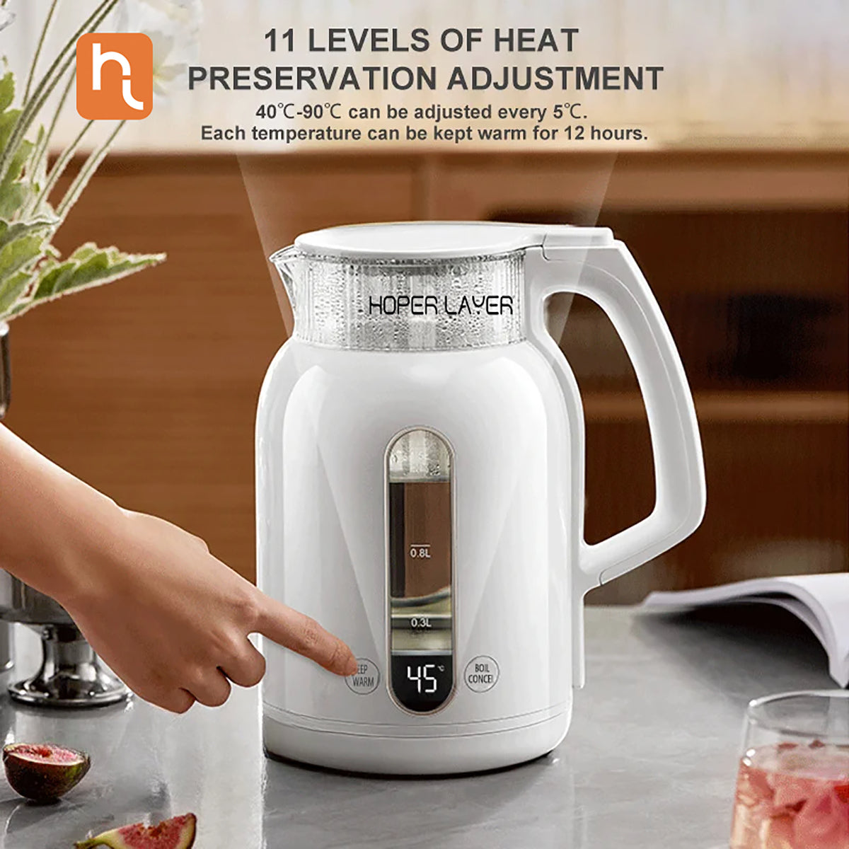 Hoper Layer Insulation Electric Kettle 1.5L 1500W Water Boiler K15-G1 V940-K15-G1