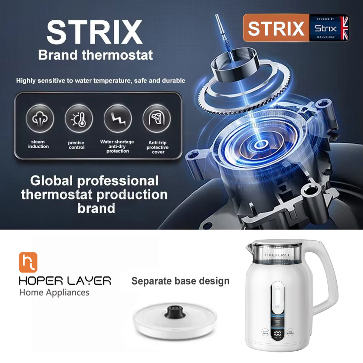 Hoper Layer Insulation Electric Kettle 1.5L 1500W Water Boiler K15-G1 V940-K15-G1