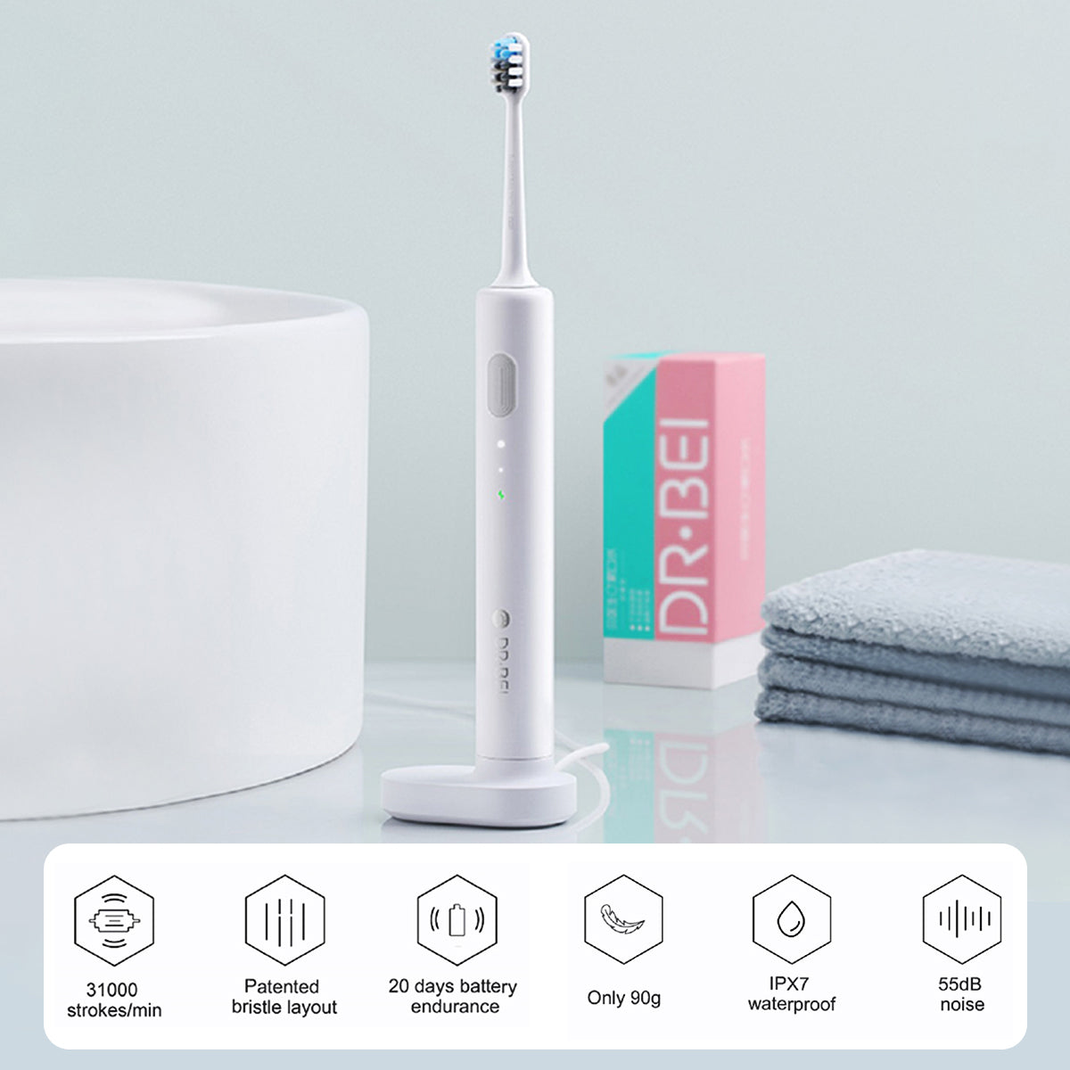 DR.BEI Sonic Electric Toothbrush Rechargeable Waterproof Wireless Portable Ultrasonic Whitening Toothbrush V943-6970763913159