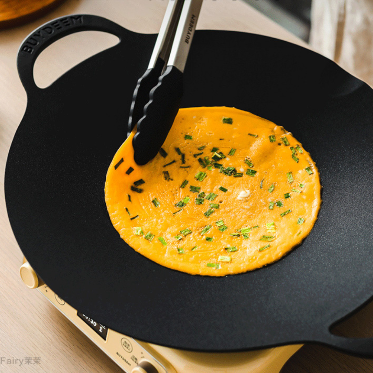 BUYDEEM Grill Pan Nonstick 36cm Round BBQ Griddle Indoor or Outdoor Cooking V943-CP101-36CM-BLACK