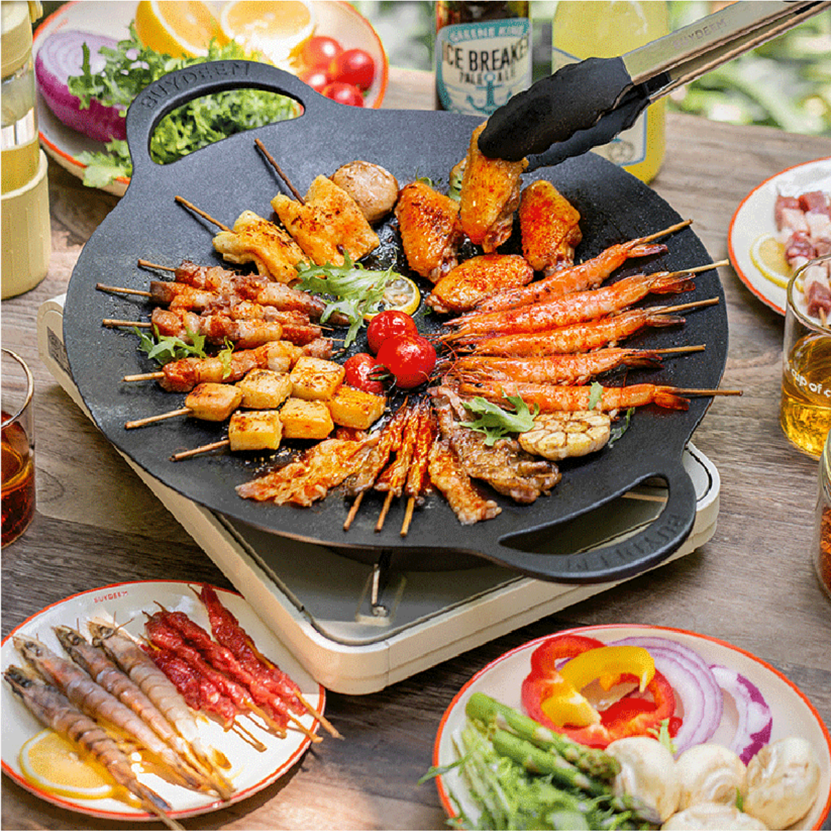 BUYDEEM Grill Pan Nonstick 36cm Round BBQ Griddle Indoor or Outdoor Cooking V943-CP101-36CM-BLACK