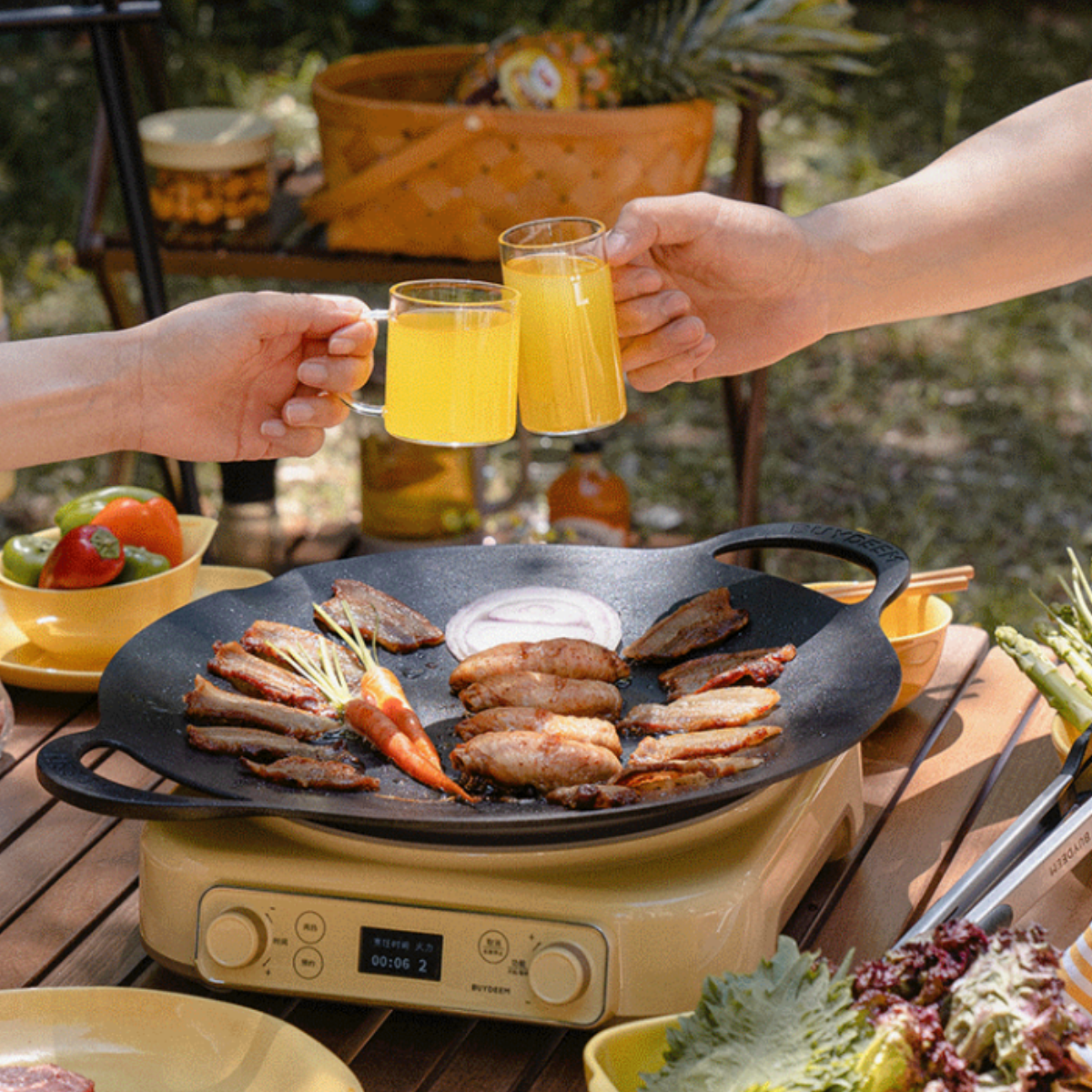 BUYDEEM Grill Pan Nonstick 36cm Round BBQ Griddle Indoor or Outdoor Cooking V943-CP101-36CM-BLACK