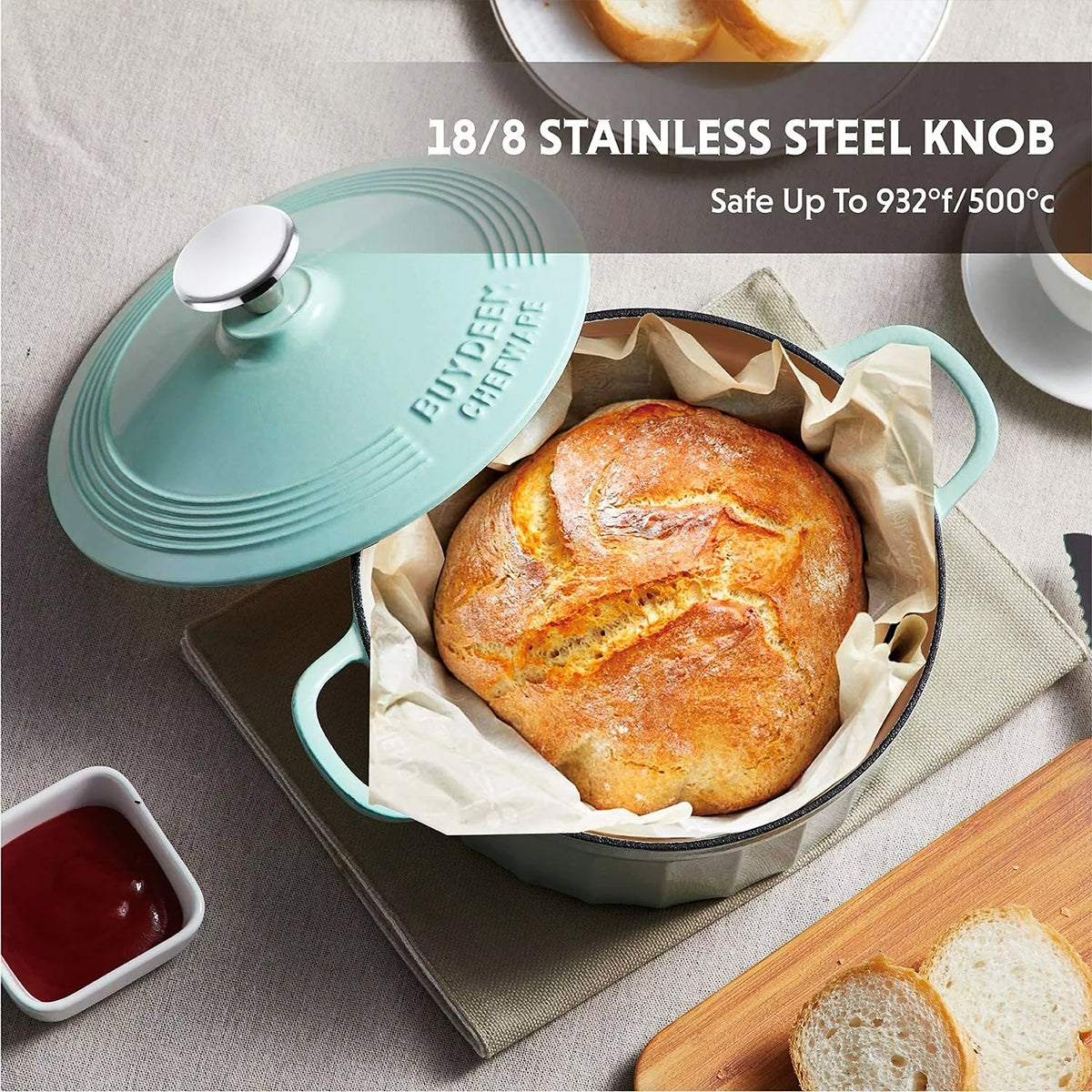 BUYDEEM Enameled Cast-Iron Dutch Oven V943-CP552-GREEN