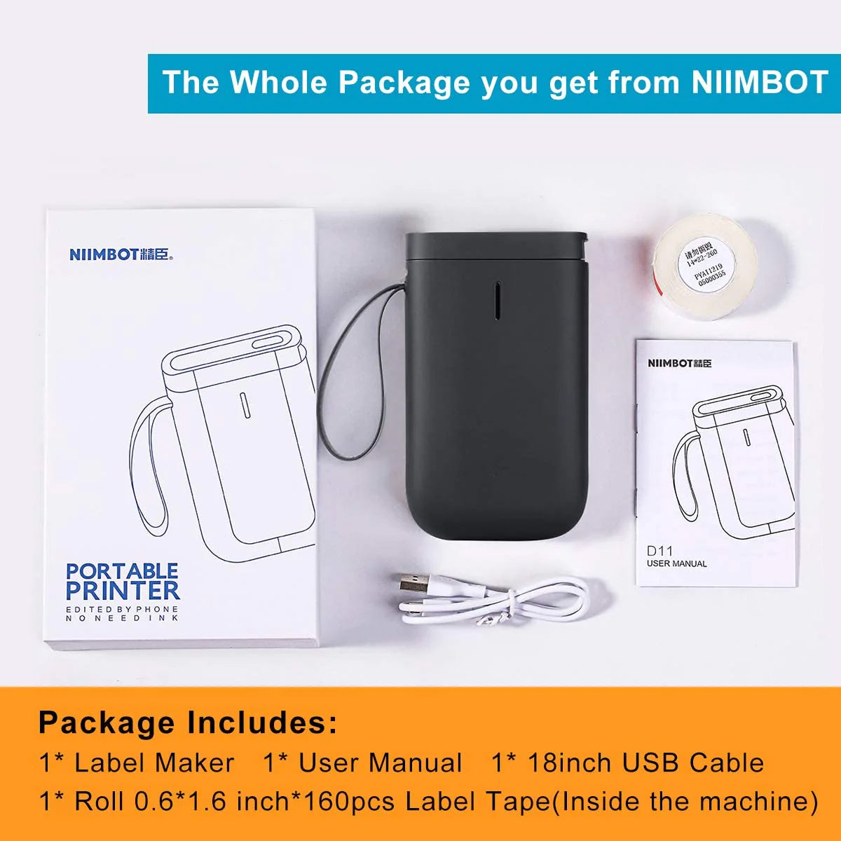 Niimbot D11 Protable Wireless Connection Label Printer Black V943-D11-BLK
