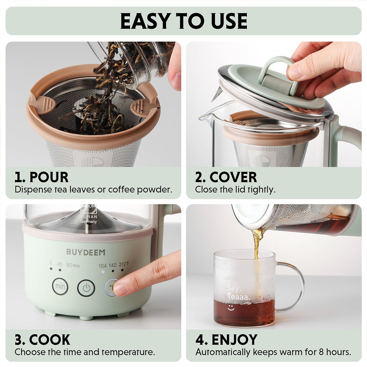 BUYDEEM Mini Multi-function Tea/Coffee Maker K32 600ml V943-K32AU-GREEN