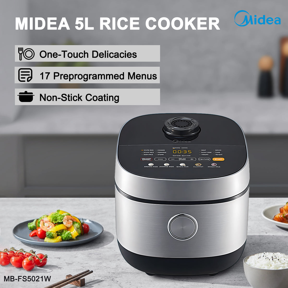 Midea 5L Rice Cooker Non-Stick Multi-functionality 24-Hour Auto Keep Warm V943-MB-FS5021W