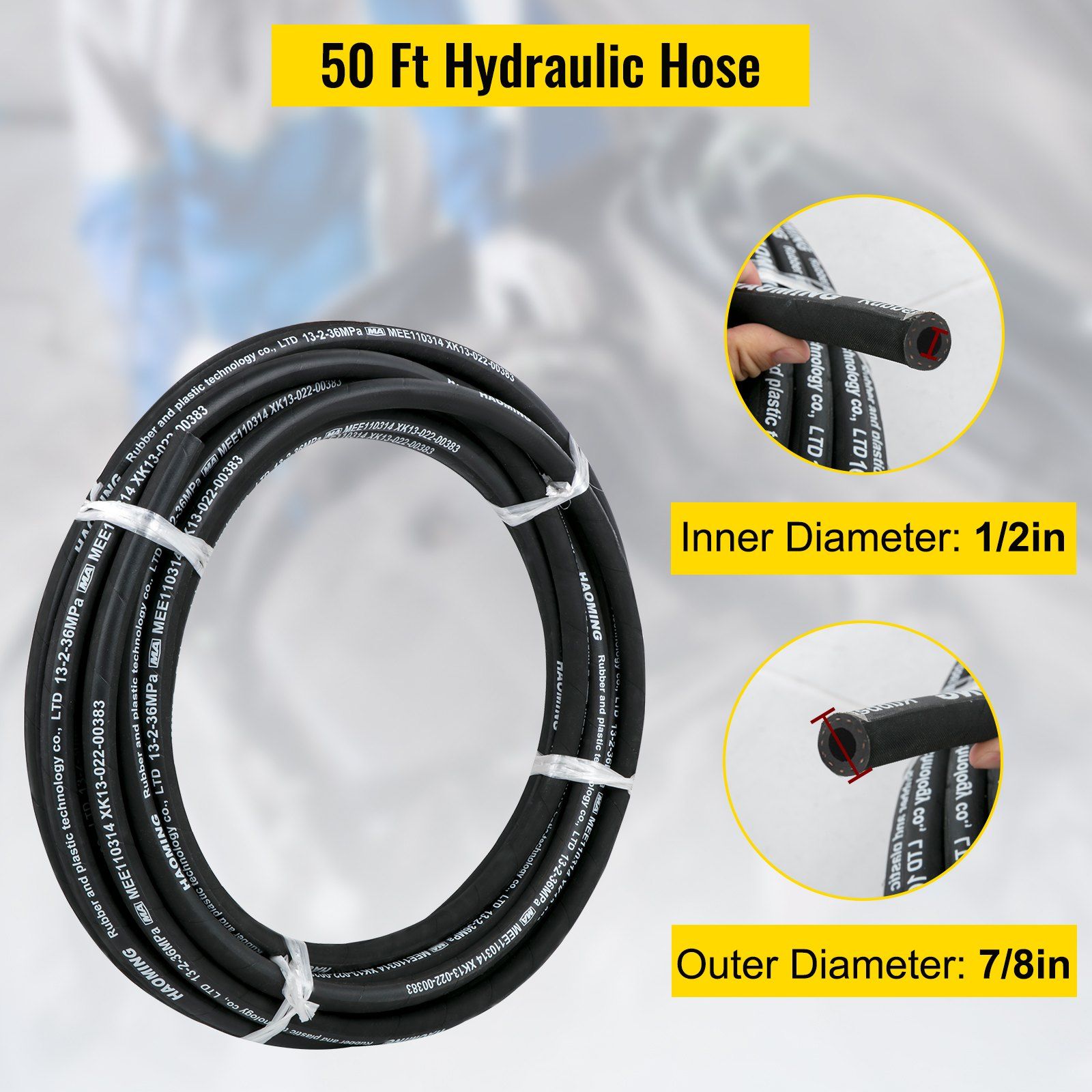 Hydraulic Hose 15m Rubber Hydraulic Hoses with 2 High-Tensile Steel Wire Braid, Inner Diameter 1/2 Inch, 5000 V952-00PSIX5NJR2YV2MH3V0