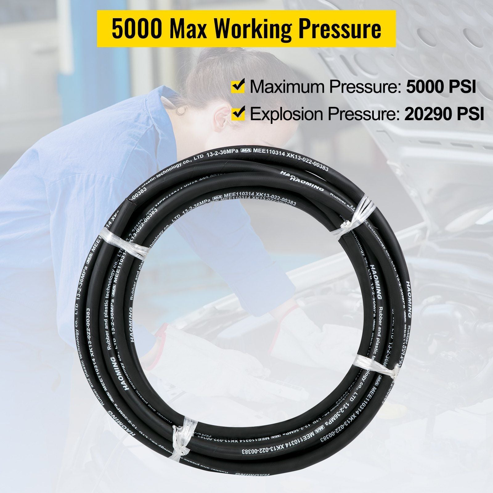 Hydraulic Hose 15m Rubber Hydraulic Hoses with 2 High-Tensile Steel Wire Braid, Inner Diameter 1/2 Inch, 5000 V952-00PSIX5NJR2YV2MH3V0