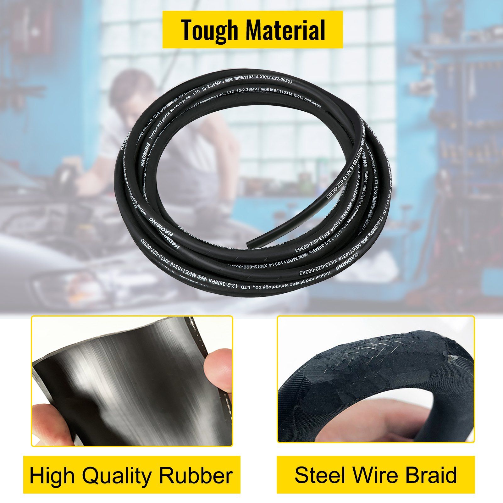 Hydraulic Hose 15m Rubber Hydraulic Hoses with 2 High-Tensile Steel Wire Braid, Inner Diameter 1/2 Inch, 5000 V952-00PSIX5NJR2YV2MH3V0