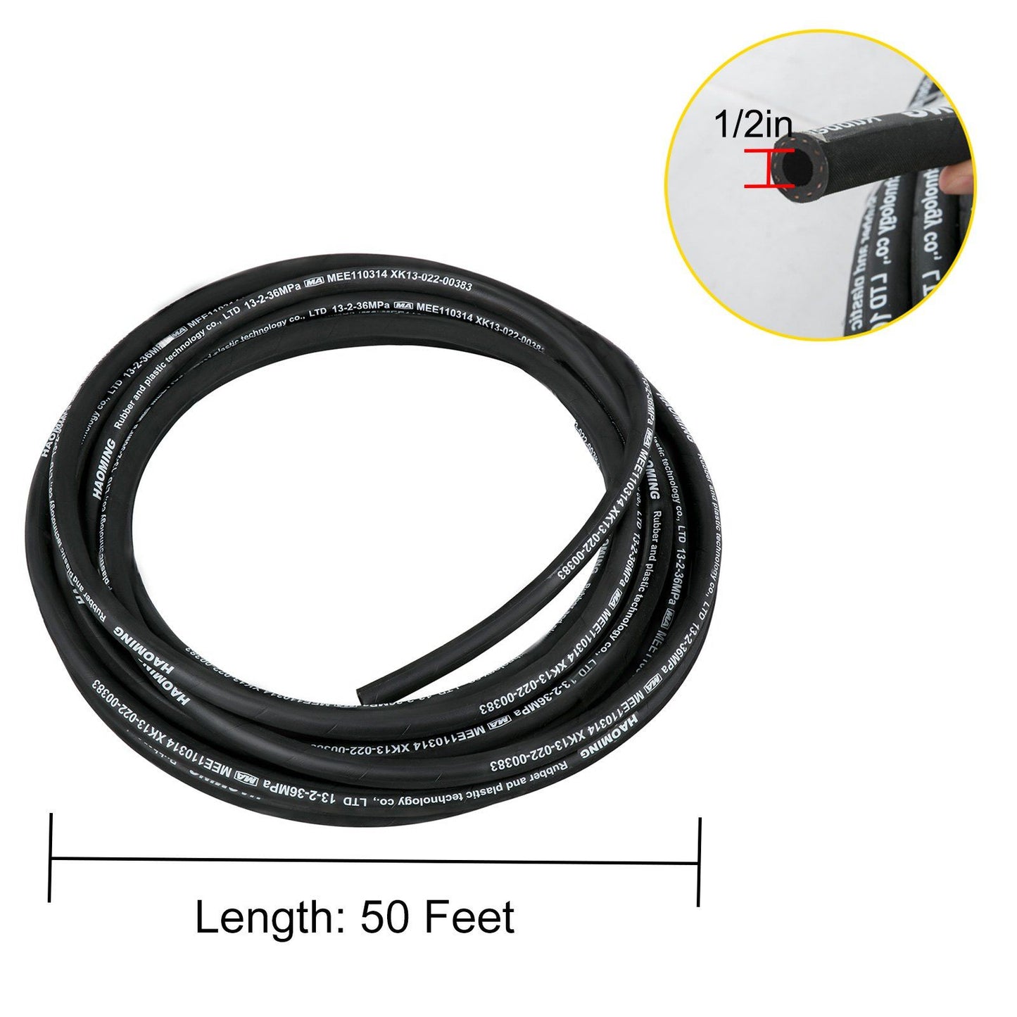 Hydraulic Hose 15m Rubber Hydraulic Hoses with 2 High-Tensile Steel Wire Braid, Inner Diameter 1/2 Inch, 5000 V952-00PSIX5NJR2YV2MH3V0