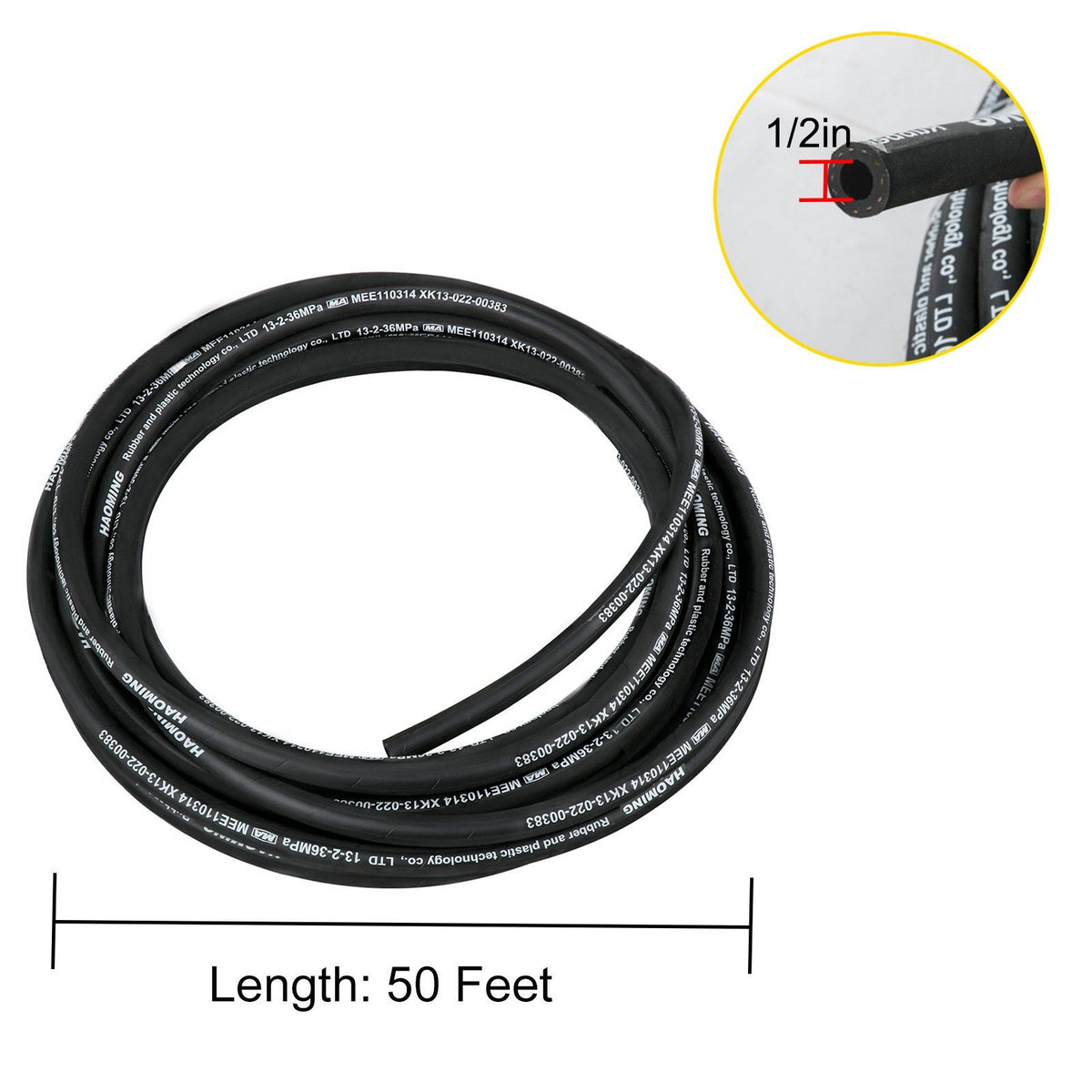 Hydraulic Hose 15m Rubber Hydraulic Hoses with 2 High-Tensile Steel Wire Braid, Inner Diameter 1/2 Inch, 5000 V952-00PSIX5NJR2YV2MH3V0