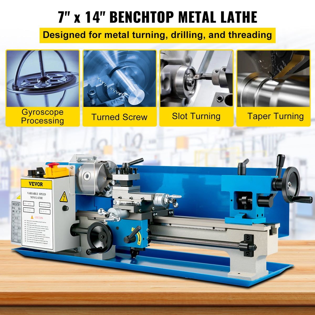 Metal Lathe 7'' x 14'', Mini Metal Lathe 0-2500 RPM Variable Speed,Mini Lathe with 4"" 3-jaw Chuck,Bench Top V952-0618WXCC000000001V3