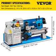 Metal Lathe 7'' x 14'', Mini Metal Lathe 0-2500 RPM Variable Speed,Mini Lathe with 4"" 3-jaw Chuck,Bench Top V952-0618WXCC000000001V3