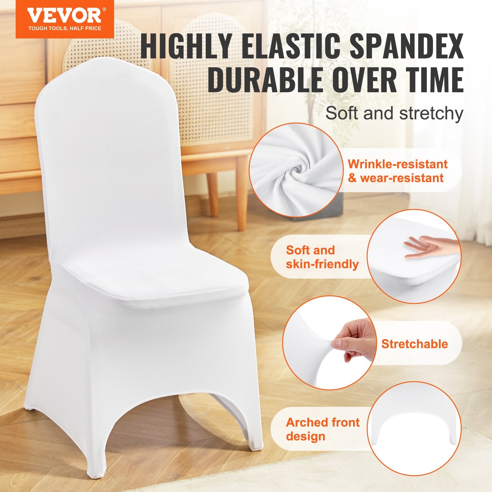 Stretch Spandex Folding Chair Covers, Universal Fitted Arched Front Cover, Removable Washable Protective V952-100PCSGXBSYT00001V0