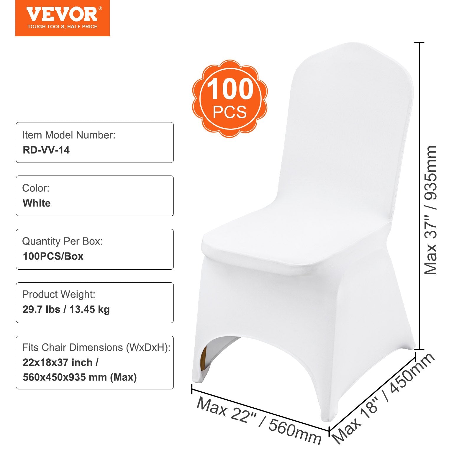 Stretch Spandex Folding Chair Covers, Universal Fitted Arched Front Cover, Removable Washable Protective V952-100PCSGXBSYT00001V0