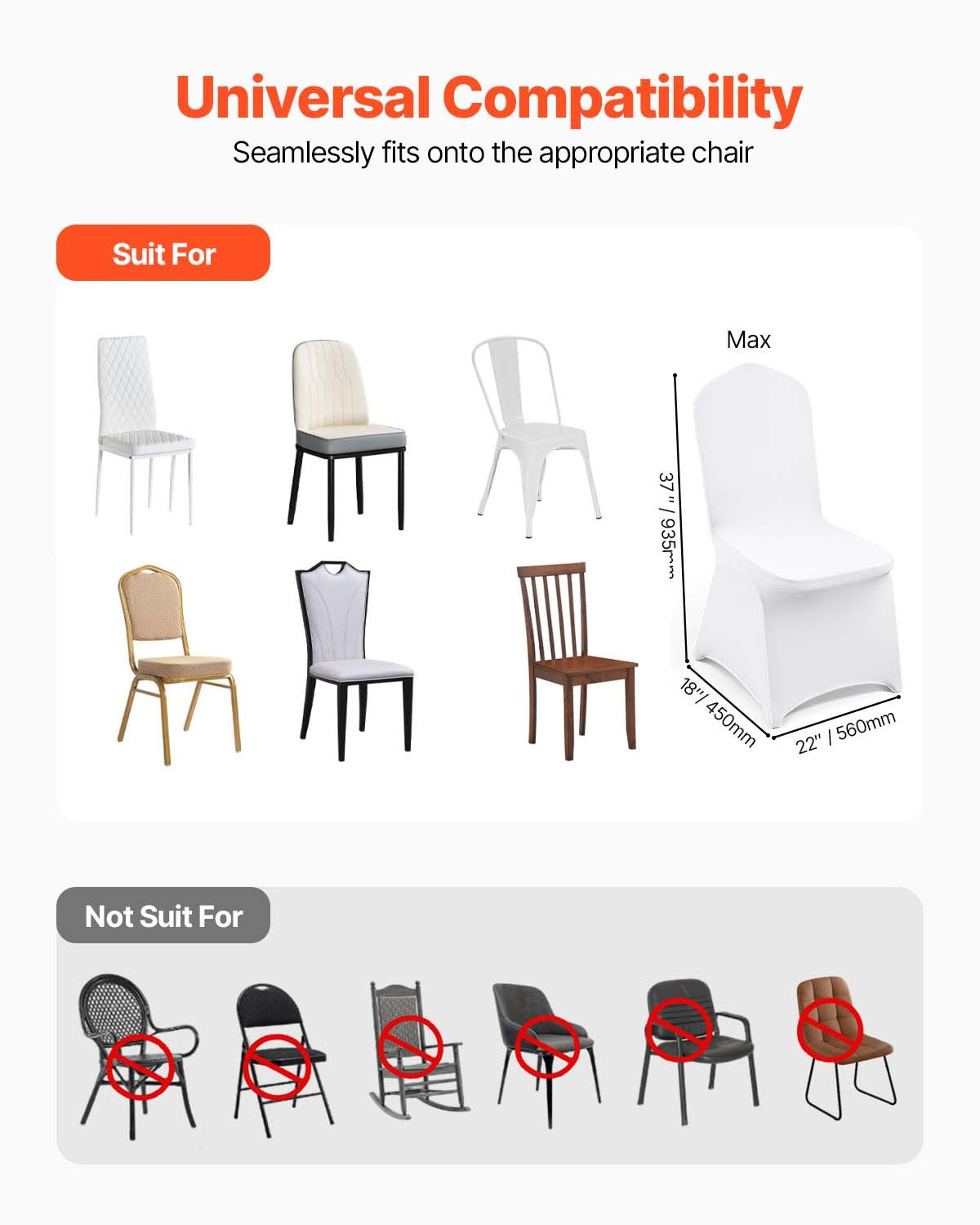 Stretch Spandex Folding Chair Covers, Universal Fitted Chair Cover, Removable Washable Protective Slipcovers, V952-100PCSQBHLYYT0001V0