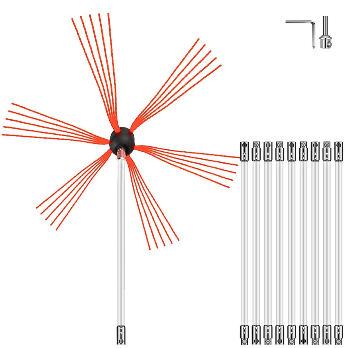 Chimney Sweep Kit 33FT Chimney Cleaning Kit Nylon Sooteater Chimney Cleaning Kit Flexible Brush Head Chimney V952-10MYCS00000000001V0