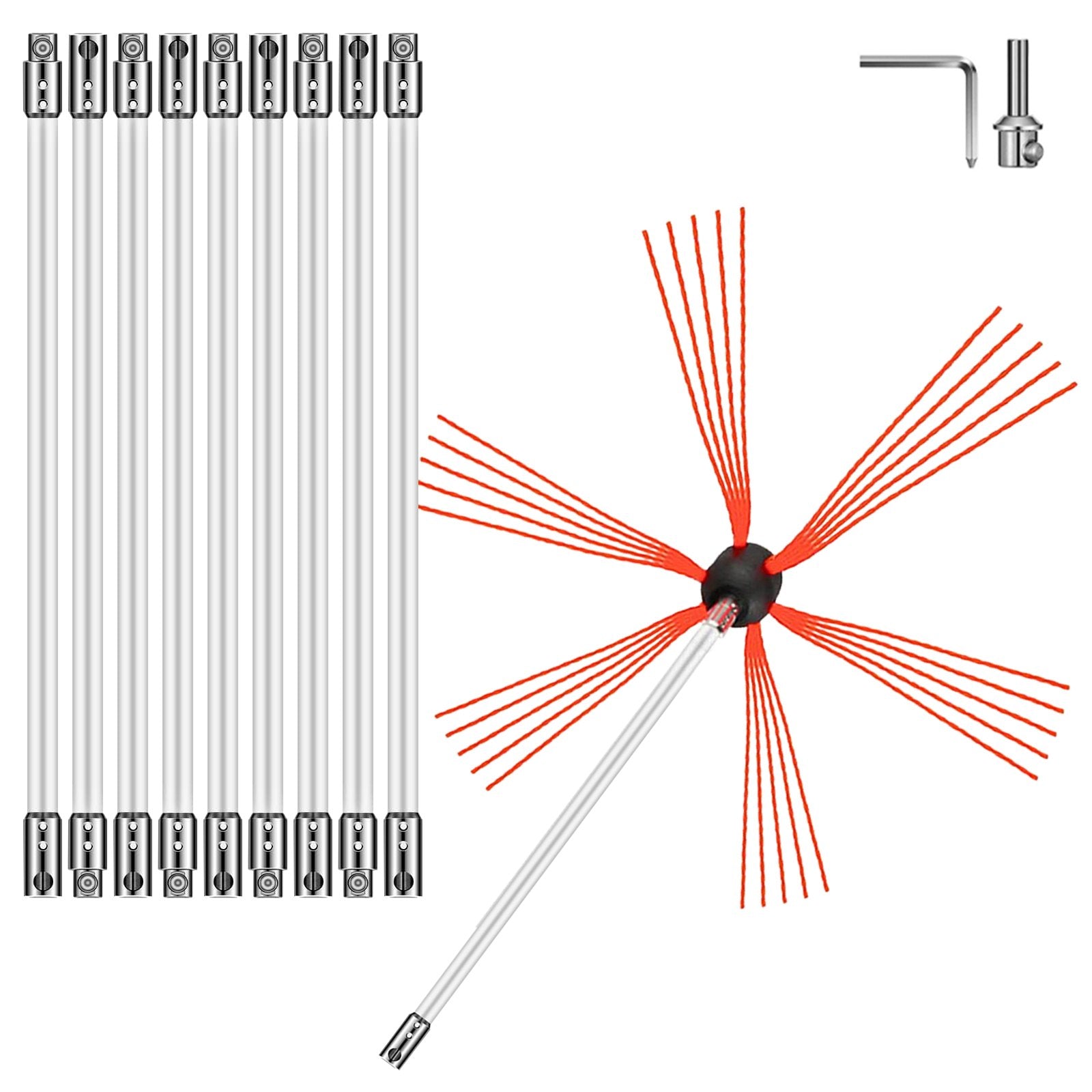 Chimney Sweep Kit 33FT Chimney Cleaning Kit Nylon Sooteater Chimney Cleaning Kit Flexible Brush Head Chimney V952-10MYCS00000000001V0