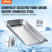 6 Pack Hotel Pans, Full Size Anti-Jam Steam Pan, 0.8mm Thick Stainless Steel Restaurant Steam Table Pan, V952-11QCCPWG25YCP9ZNIV0