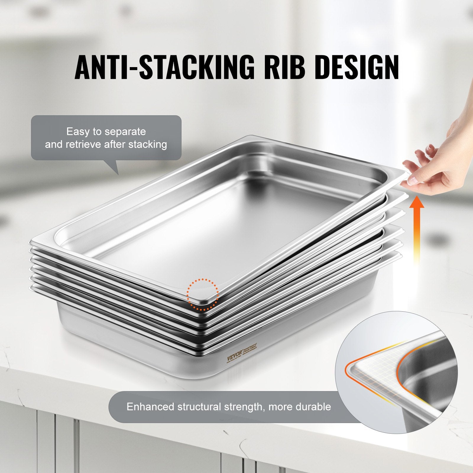 6 Pack Hotel Pans, Full Size Anti-Jam Steam Pan, 0.8mm Thick Stainless Steel Restaurant Steam Table Pan, V952-11QCCPWG25YCP9ZNIV0
