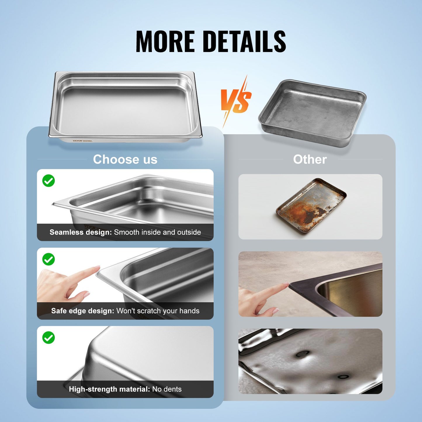 6 Pack Hotel Pans, Full Size Anti-Jam Steam Pan, 0.8mm Thick Stainless Steel Restaurant Steam Table Pan, V952-11QCCPWG25YCP9ZNIV0