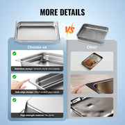 6 Pack Hotel Pans, Full Size Anti-Jam Steam Pan, 0.8mm Thick Stainless Steel Restaurant Steam Table Pan, V952-11QCCPWG25YCP9ZNIV0