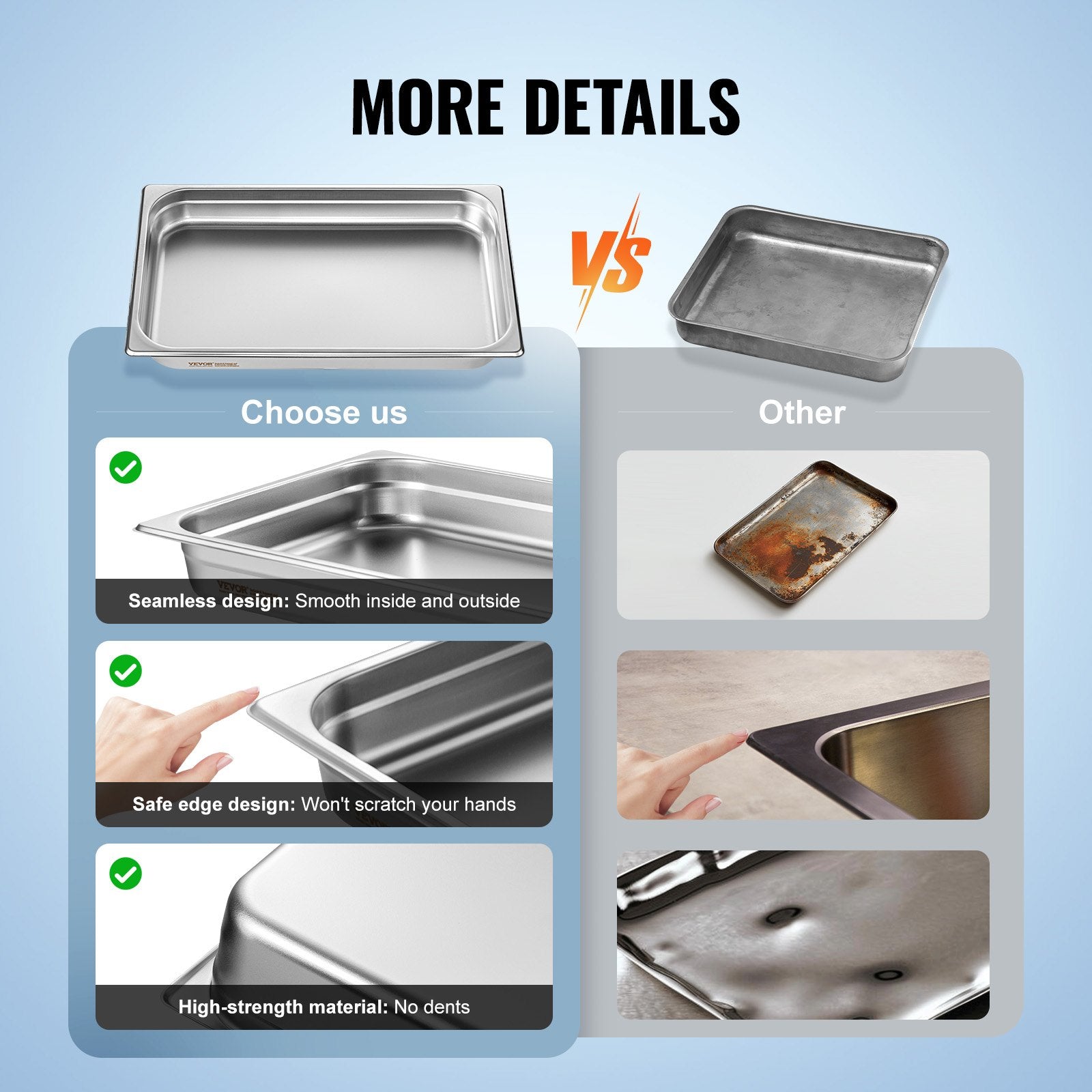 6 Pack Hotel Pans, Full Size Anti-Jam Steam Pan, 0.8mm Thick Stainless Steel Restaurant Steam Table Pan, V952-11QCCPWG25YCP9ZNIV0