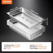 6 Pack Hotel Pans, Full Size Anti-Jam Steam Pan, 0.8mm Thick Stainless Steel Restaurant Steam Table Pan, V952-11QCCPWG25YCP9ZNIV0