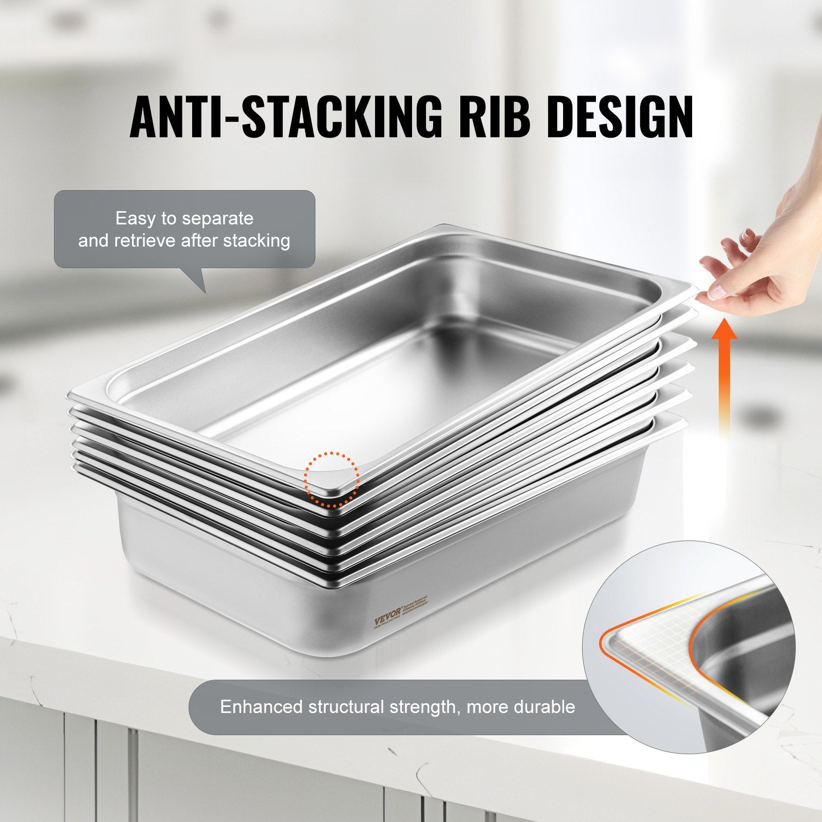 6 Pack Hotel Pans, Full Size Anti-Jam Steam Pan, 0.8mm Thick Stainless Steel Restaurant Steam Table Pan, V952-11QCCPWG4YCSYANA6V0
