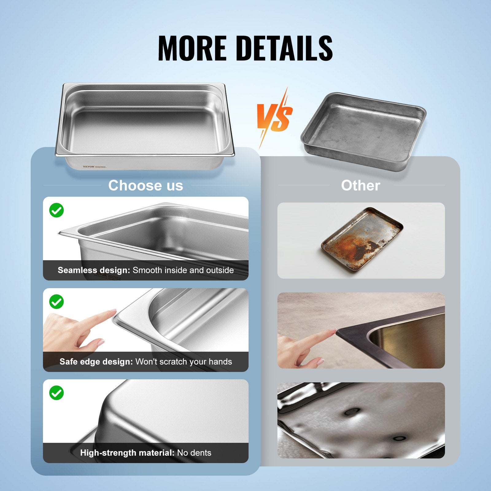 6 Pack Hotel Pans, Full Size Anti-Jam Steam Pan, 0.8mm Thick Stainless Steel Restaurant Steam Table Pan, V952-11QCCPWG4YCSYANA6V0