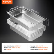 6 Pack Hotel Pans, Full Size Anti-Jam Steam Pan, 0.8mm Thick Stainless Steel Restaurant Steam Table Pan, V952-11QCCPWG4YCSYANA6V0
