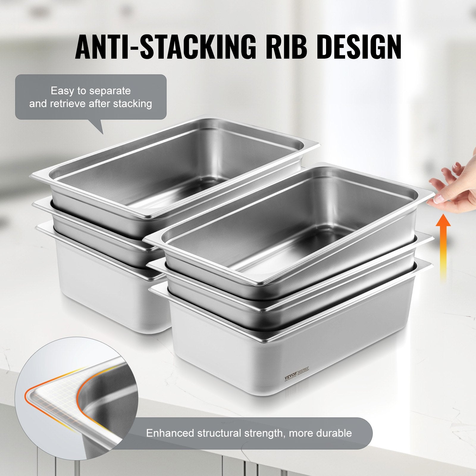 6 Pack Hotel Pans, Full Size Anti-Jam Steam Pan, 0.8mm Thick Stainless Steel Restaurant Steam Table Pan, V952-11QCCPWG6YCSQE87TV0