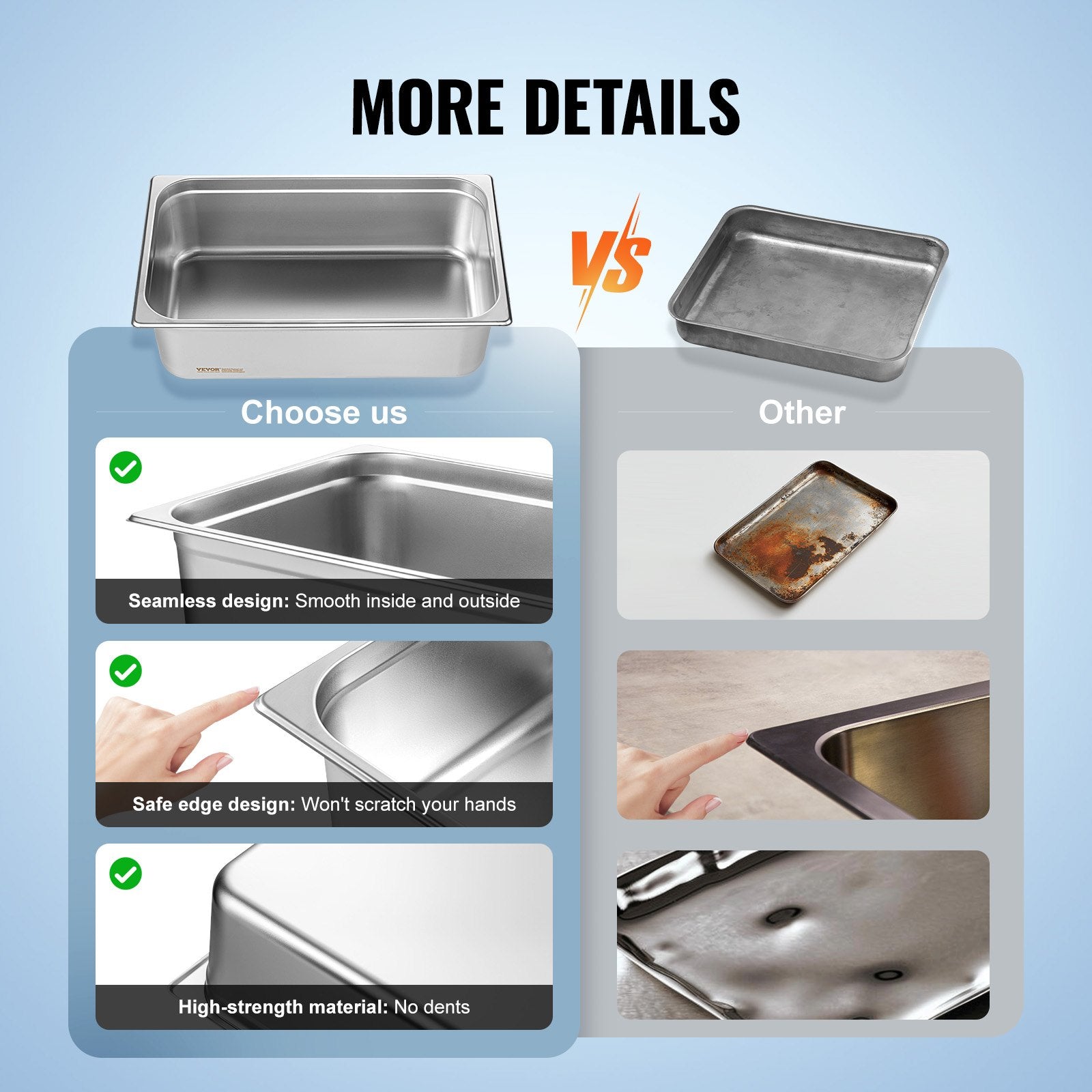 6 Pack Hotel Pans, Full Size Anti-Jam Steam Pan, 0.8mm Thick Stainless Steel Restaurant Steam Table Pan, V952-11QCCPWG6YCSQE87TV0