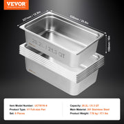 6 Pack Hotel Pans, Full Size Anti-Jam Steam Pan, 0.8mm Thick Stainless Steel Restaurant Steam Table Pan, V952-11QCCPWG6YCSQE87TV0