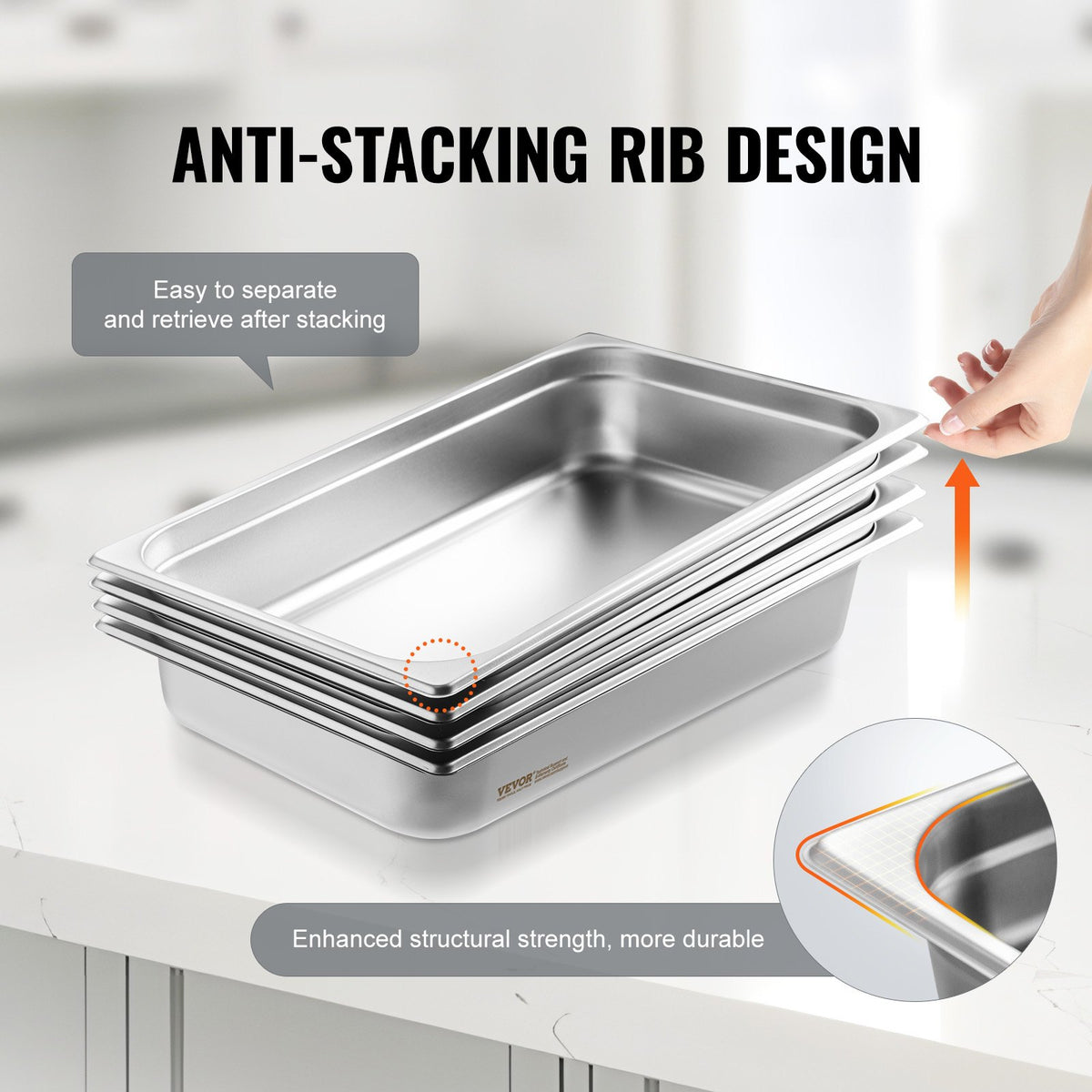 4 Pack Hotel Pans, Full Size Anti-Jam Steam Pan with Lid, 0.8mm Thick Stainless Steel Steam Table Pan, 4-Inch V952-11QCCPYG4YCSH7PULV0