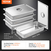4 Pack Hotel Pans, Full Size Anti-Jam Steam Pan with Lid, 0.8mm Thick Stainless Steel Steam Table Pan, 4-Inch V952-11QCCPYG4YCSH7PULV0