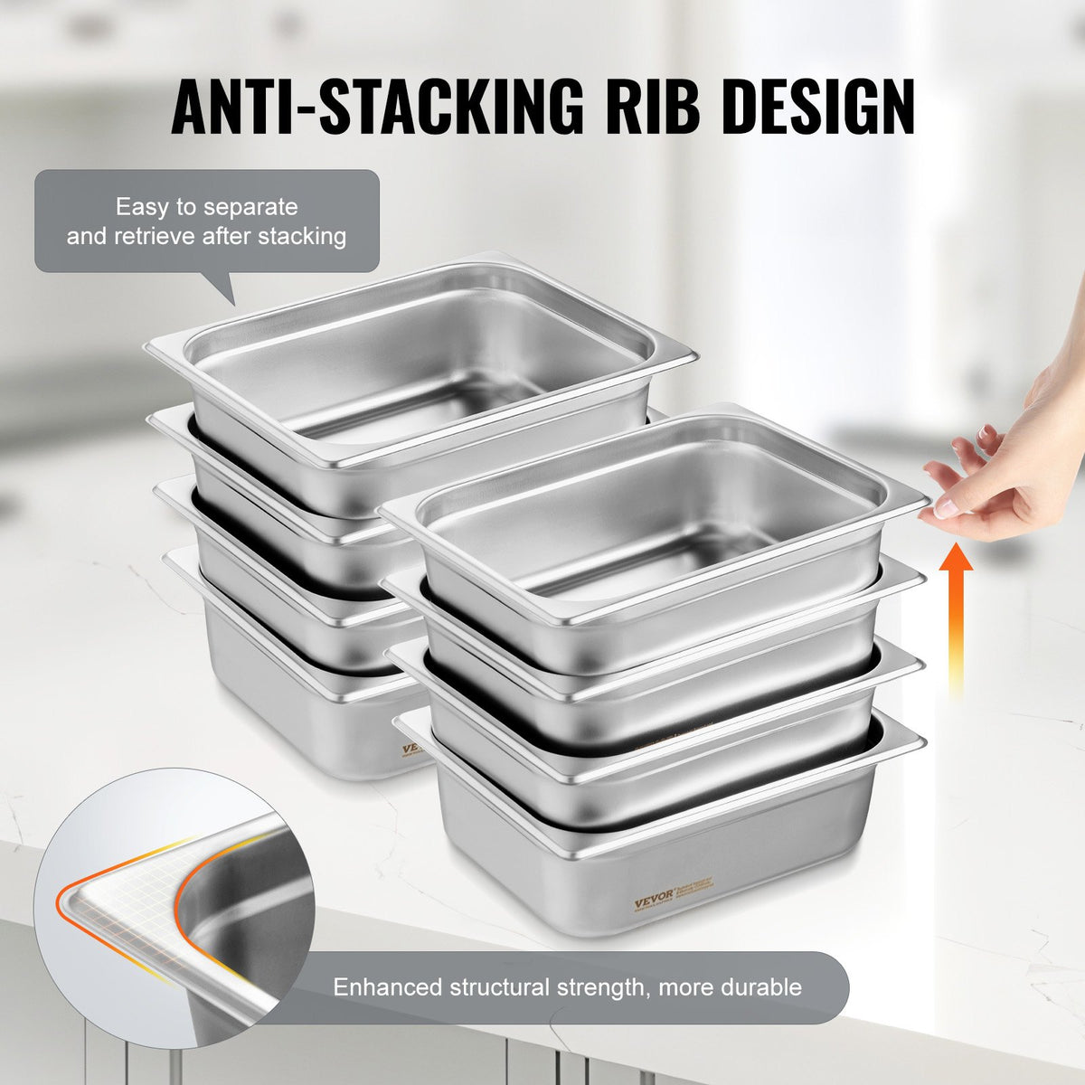 8 Pack Hotel Pans, 1/2 Size Anti-Jam Steam Pan with Lid, 0.8mm Thick Stainless Steel Steam Table Pan, 4-Inch V952-12BCCPBXG8JTGXJ0JV0
