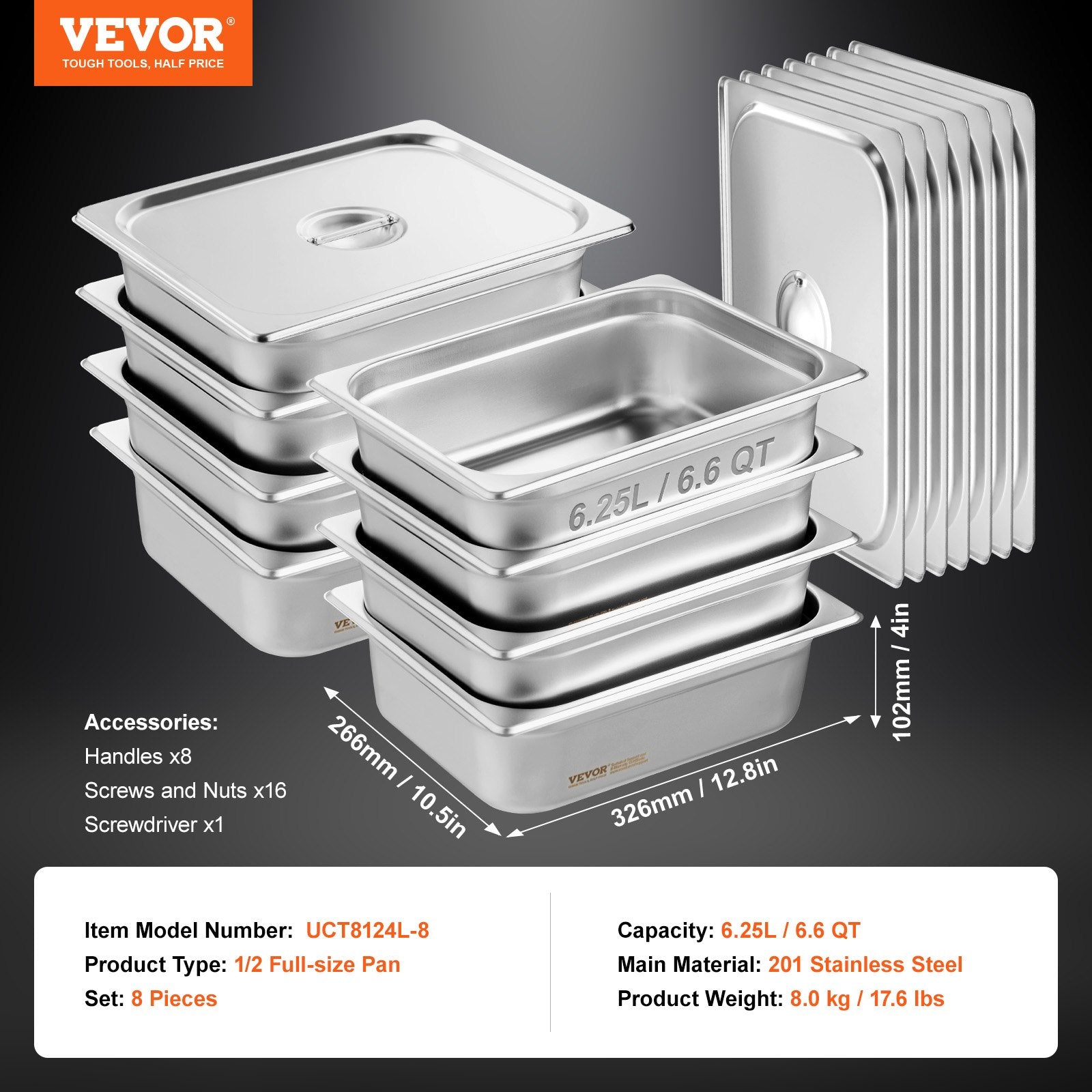 8 Pack Hotel Pans, 1/2 Size Anti-Jam Steam Pan with Lid, 0.8mm Thick Stainless Steel Steam Table Pan, 4-Inch V952-12BCCPBXG8JTGXJ0JV0