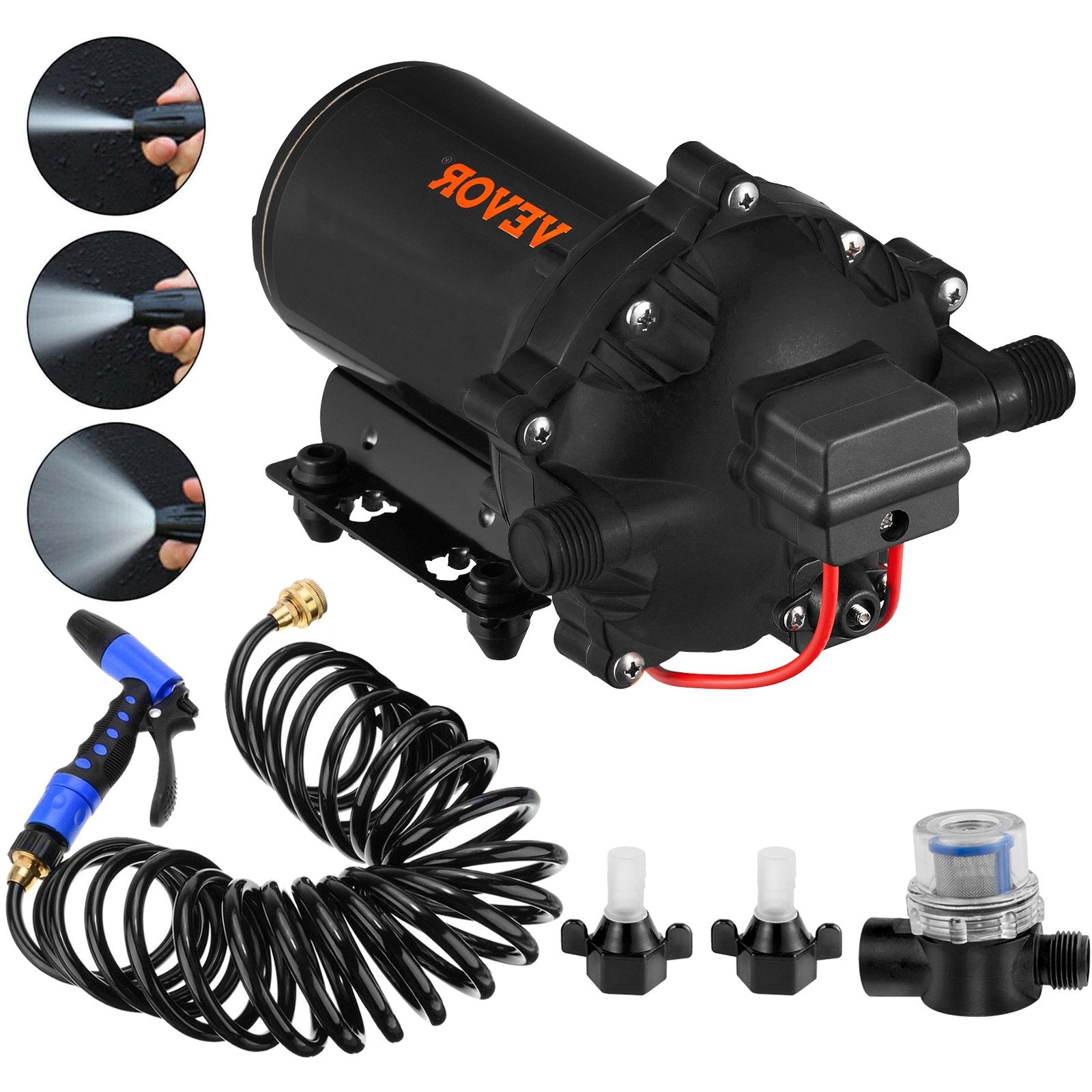 RV Water Pump 5.3 GPM 5.5 Gallons Per Minute 12V Water Pump Automatic 70 PSI Diaphragm Pump with 25 Foot V952-12VDCSFWP1-JBCXB1V0