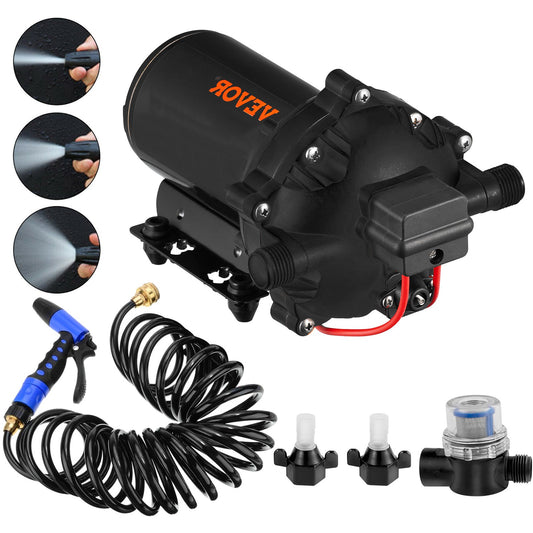 RV Water Pump 5.3 GPM 5.5 Gallons Per Minute 12V Water Pump Automatic 70 PSI Diaphragm Pump with 25 Foot V952-12VDCSFWP1-JBCXB1V0