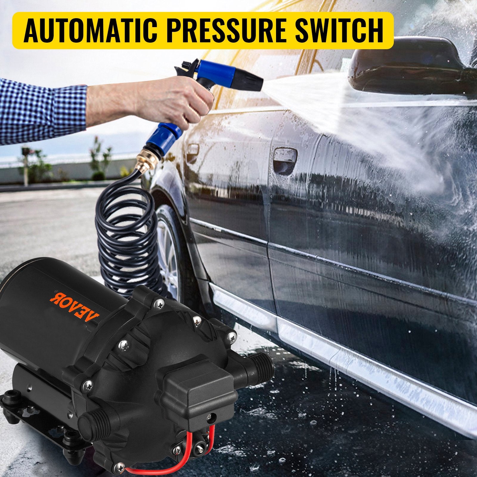 RV Water Pump 5.3 GPM 5.5 Gallons Per Minute 12V Water Pump Automatic 70 PSI Diaphragm Pump with 25 Foot V952-12VDCSFWP1-JBCXB1V0